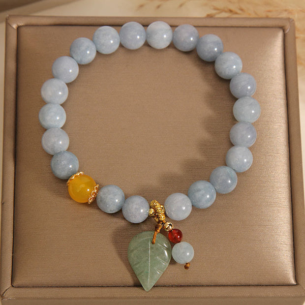 Buddha Stones Aquamarine Jade Leaf Healing Charm Bracelet Bracelet BS 1