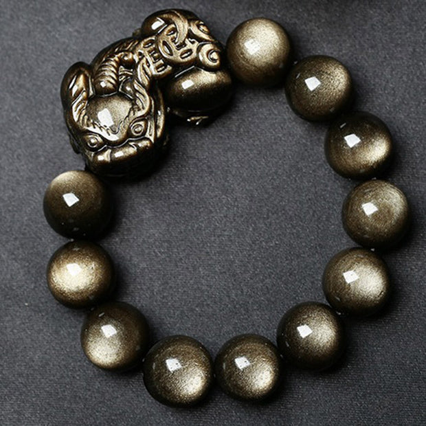 Buddha Stones FengShui PiXiu Golden Obsidian Protection Bracelet