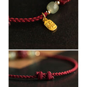 Buddha Stones Natural Cinnabar Chinese Zodiac Hetian Jade Fu Character Luck Rope Bracelet Bracelet BS 23