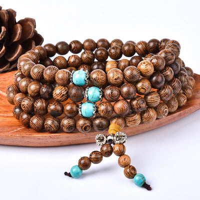 Buddha Stones 108 Beads Mala Wenge Wood Turquoise Amber Peace Meditation Bracelet Bracelet Mala BS 8mm*108 Wenge Wood&Turquoise