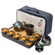 Buddha Stones Colorful Chinese Gongfu Tea Set Ceramic Teapot Portable Bag