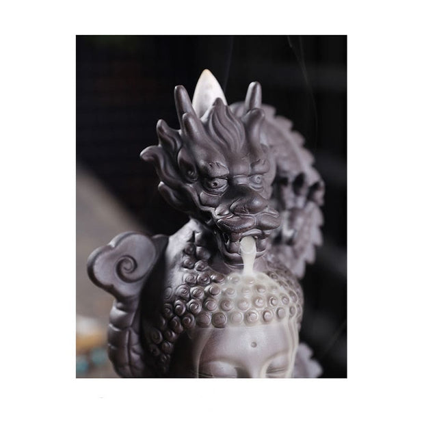 Buddha Stones Dragon Buddha Auspicious Clouds Purple Clay Healing Incense Burner Decoration