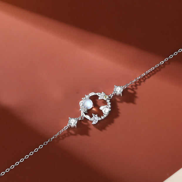 925 Sterling Silver Year of the Rabbit Moonstone Moon Flower Pattern Necklace Pendant Bracelet Earrings Necklaces & Pendants BS Bracelet Silver