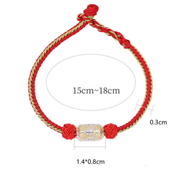 Buddha Stones 925 Sterling Silver Om Mani Padme Hum Prayer Wheel Luck Strength Red String Bracelet Bracelet BS 5