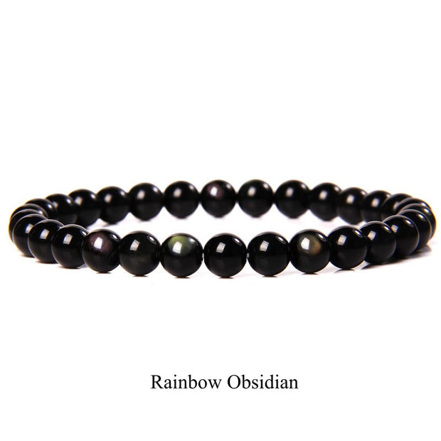 Buddha Stones Natural Stone Quartz Healing Beads Bracelet Bracelet BS 8mm Rainbow Obsidian