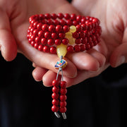 Buddha Stones 108 Mala Beads Natural Cinnabar Amber Keep Away Evil Spirits Bracelet Mala Bracelet BS 3
