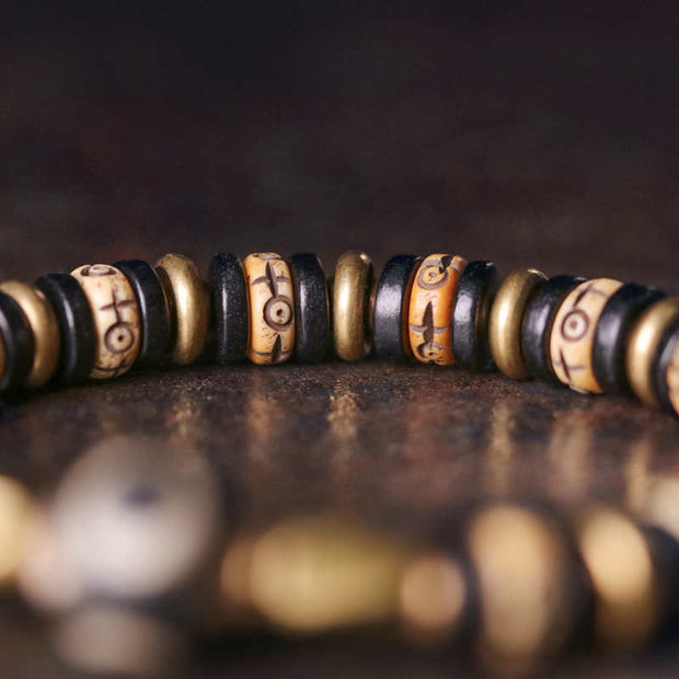 Buddha Stones Tibetan Yak Bone Ebony Wood Strength Bracelet Bracelet BS 7