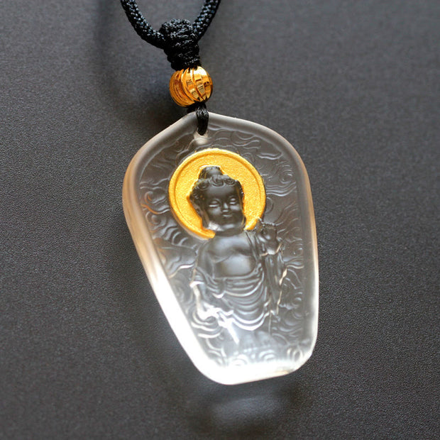 Buddha Stones Tibetan Buddha Liuli Crystal Serenity Necklace Pendant Necklaces & Pendants BS White Buddha Light