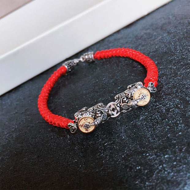 Buddha Stones 925 Sterling Silver PiXiu Prosperity String Braided Bracelet
