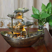 Buddha Stones Lotus Leaf Shaped Waterfall Fountain Tabletop Ornaments With LED Light Home Office Desktop Decoration Decorations BS 7