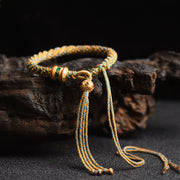 Buddha Stones Tibetan Handmade Luck Prayer Wheel Bead Charm Weave Colorful String Bracelet Bracelet BS Khaki(Wrist Circumference 14-19cm)