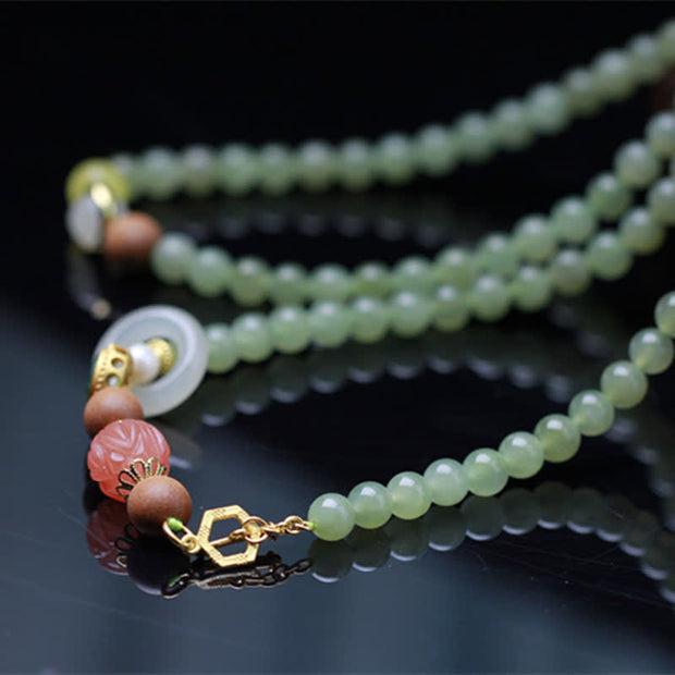 Buddha Stones Natural Hetian Jade Amber Lotus Red Agate Luck Abundance Bracelet Bracelet BS 3
