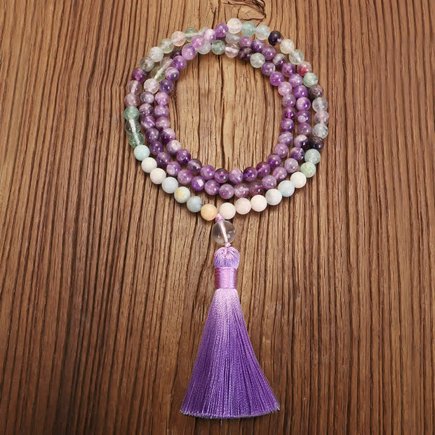 108 Mala Beads Amethyst Fluorite Amazonite Spiritual Positive Tassel Bracelet (Extra 30% Off | USE CODE: FS30)