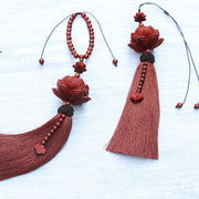 Buddha Stones Tibetan Small Leaf Red Sandalwood Lotus Luck Protection Tassel Decoration Decorations BS 9