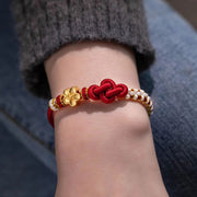 Buddha Stones Handmade True Love Knot Peach Blossom Charm Luck Rope Bracelet Bracelet BS 2
