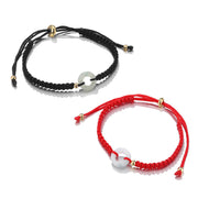 Buddha Stones 2Pcs Green Aventurine White Jade Peace Buckle Luck Braided Couple Bracelet Bracelet BS Peace Buckle&Black and Red String(Wrist Circumference 14-20cm)
