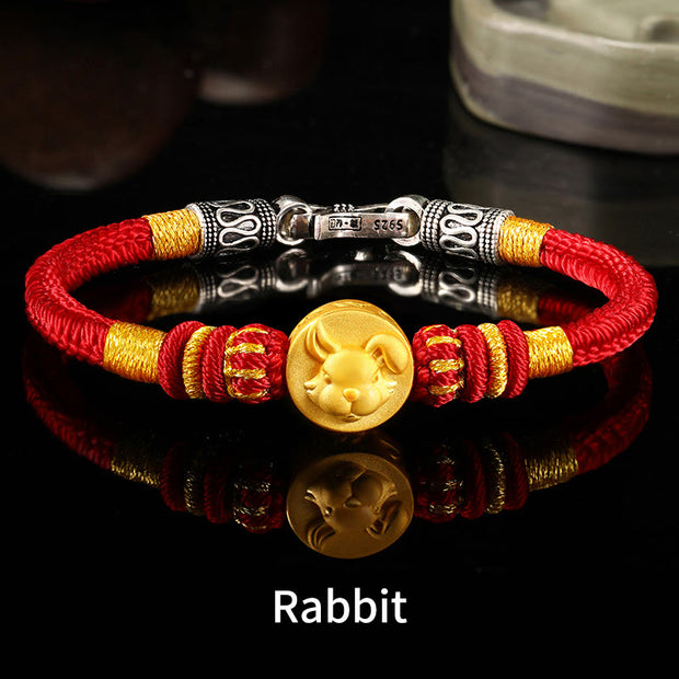 Buddha Stones 999 Gold Chinese Zodiac Auspicious Matches Om Mani Padme Hum Luck Handcrafted Bracelet Bracelet BS Rabbit 19cm