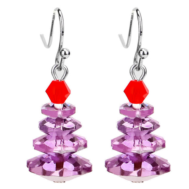 Buddha Stones Various Crystals Christmas Tree Amethyst Peace Healing Drop Earrings Earrings BS Purple