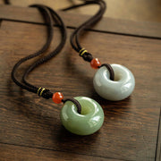 Buddha Stones Natural Round Jade Gray Jade Peace Buckle Luck Necklace Pendant Necklaces & Pendants BS 2