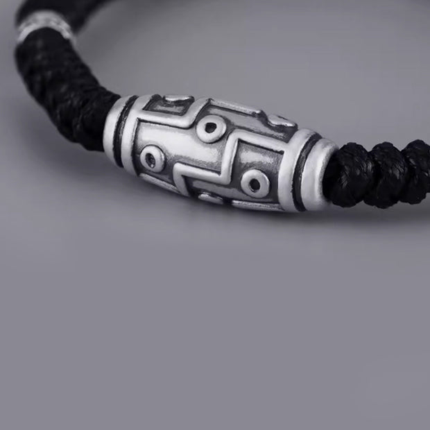 Buddha Stones 999 Sterling Silver Nine-Eye Dzi Bead Pattern Blessing Rope Bracelet Bracelet BS 7