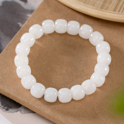Buddha Stones Hetian White Jade Happiness Blessing Bracelet Bracelet BS White Jade ( Protection ♥ Happiness)