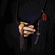 Buddha Stones Tibet 108 Mala Beads Purple Bodhi Seed Bagua Vajra Auspiciousness Bracelet Mala Bracelet BS 11