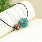 Buddha Stones Tibetan Turquoise Double Bead Protection Strength Necklace Pendant Necklaces & Pendants BS 8