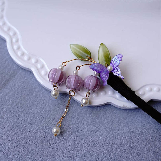 Buddha Stones Pearl Flower Butterfly Love Freedom Tassels Hairpin Hairpin BS 6