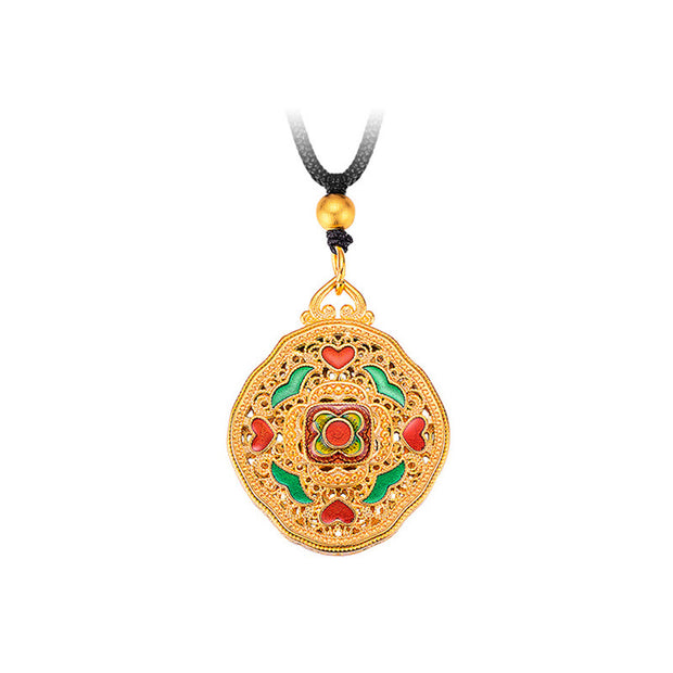 Buddha Stones Flower Love Heart Copper Wealth Necklace Pendant Necklaces & Pendants BS 6