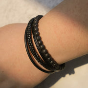 Buddha Stones Natural Lava Rock Black Onyx Bead Leather Bracelet Bracelet BS 6
