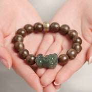 Buddha Stones 925 Sterling Silver Brunei Agarwood PiXiu Jade Peace Strength Bracelet Bracelet BS 3