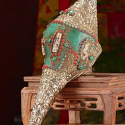 Buddha Stones Tibetan Handmade Engraved Shankha Double Dorje Buddha Conch Shell Wealth Positive Decoration