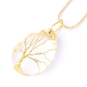Buddha Stones Natural Quartz Crystal Tree Of Life Healing Energy Necklace Pendant Necklaces & Pendants BS White Crystal Gold Tree