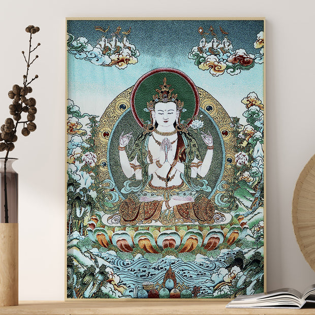 Buddha Stones Tibetan Silk Embroidery White Tara Thangka Tapestry Wall Hanging Wall Art Meditation for Home Decor Decorations BS 24*36 inches(60*90cm)-2