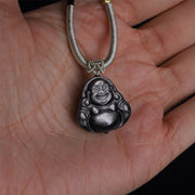Buddha Stones Natural Silver Sheen Obsidian Laughing Buddha Protection Necklace Pendant Necklaces & Pendants BS 6