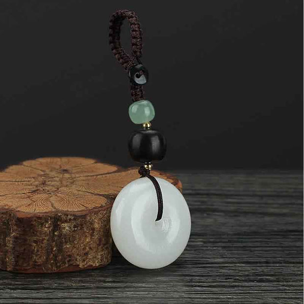 Buddha Stones White Jade Peace Buckle Protection Blessing Key Chain Key Chain BS 10