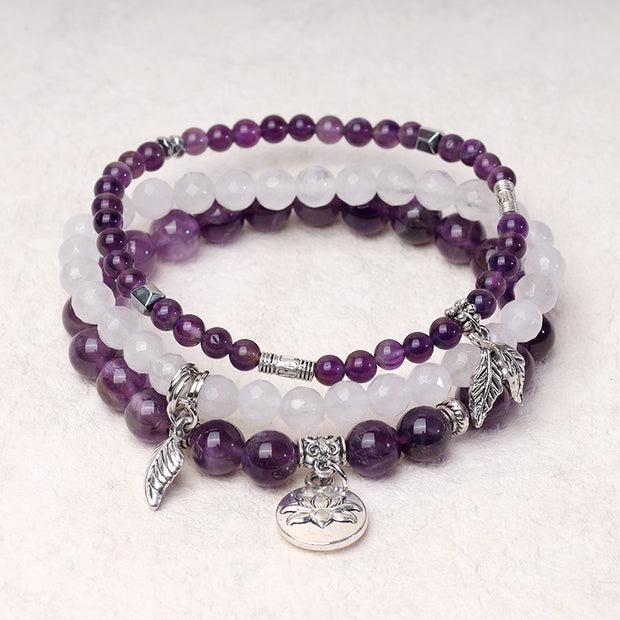 Buddha Stones 3PCS Natural Quartz Crystal Beaded Healing Energy Lotus Bracelet Bracelet BS 1