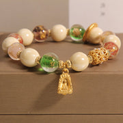 Buddha Stones Tibetan Multicolored Liuli Glass Bead Buddha Lotus Charm Enlightenment Bracelet