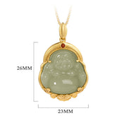 Buddha Stones 925 Sterling Silver Laughing Buddha Natural Hetian Jade Luck Prosperity Necklace Pendant Necklaces & Pendants BS 8