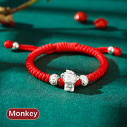 Buddha Stones 999 Sterling Silver Chinese Zodiac Red Rope Luck Handcrafted Kids Bracelet Bracelet BS Monkey(Bracelet Size 12+4cm)