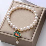 Buddha Stones Natural Pearl Lotus Koi Fish Goldfish Optimism Charm Bracelet Bracelet BS Pearl(Healing♥Wisdom)