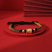 Buddha Stones Handmade 999 Sterling Silver Tibetan Golden Om Mani Padme Hum Engraved Luck Connection Braided Bracelet