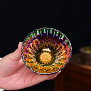 Buddha Stones Lotus Peacock Gold Inlaid Multicolored Chinese Jianzhan Ceramic Teacup Kung Fu Tea Cup