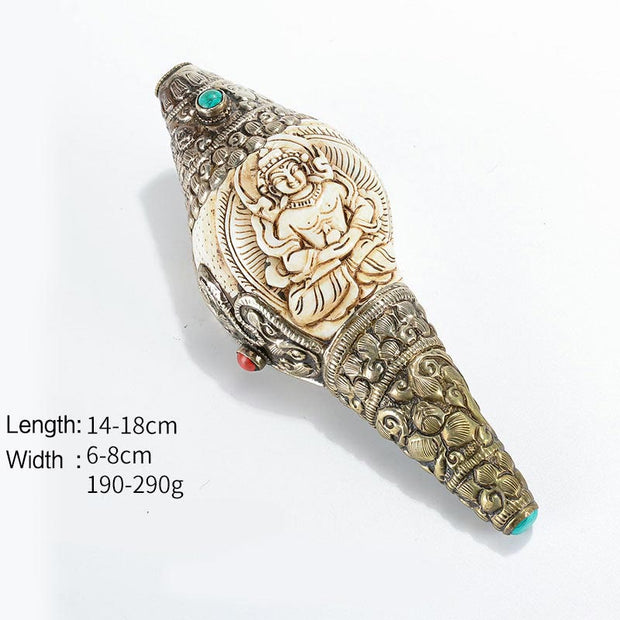Buddha Stones Tibetan Handmade Engraved Shankha Buddha Conch Shell Wealth Positive Decoration