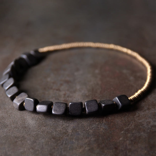 Buddha Stones Tibetan Ebony Wood Copper Peace Double Wrap Bracelet