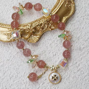 Buddha Stones Strawberry Quartz Lucky Four Leaf Clover Healing Charm Bracelet Bracelet BS 10