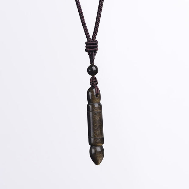 Buddha Stones Gold Sheen Obsidian Wenchang Pen Wealth Necklace Pendant