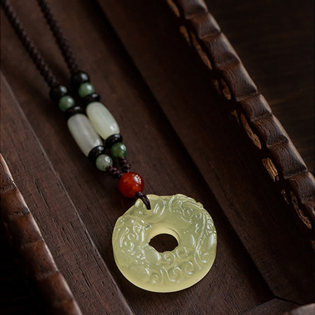 Buddha Stones PiXiu Peace Buckle Jade Small Leaf Red Sandalwood Cinnabar Agate Luck Necklace Pendant Necklaces & Pendants BS 10