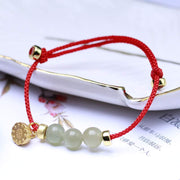 Buddha Stones Natural Jade Lotus Seed Strength Red String Weave Bracelet Bracelet BS 3