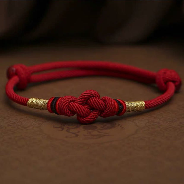 Bring Good Luck Red String Jade Fortune Knot Braided Couple Bracelet Bracelet BS DarkRed String(Wrist Circumference 14-20cm)